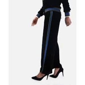 Isabelle Blanche Black Velvet Blue Side-Stripe Track Pants Women's Size XS